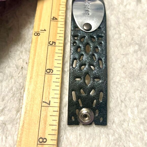 Black Leather Snap Button Strong Oval Silver Tone Bracelet - Picture 7 of 7